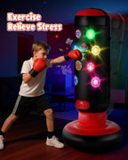 HopeRock Punching Bag for Kids, Boxing Set with Scoring, Light, Music, 4 Game Modes, Inflatable Boxing Bag with Gloves, Birthday Gifts Toys for 4-8-12 Years Old Boys