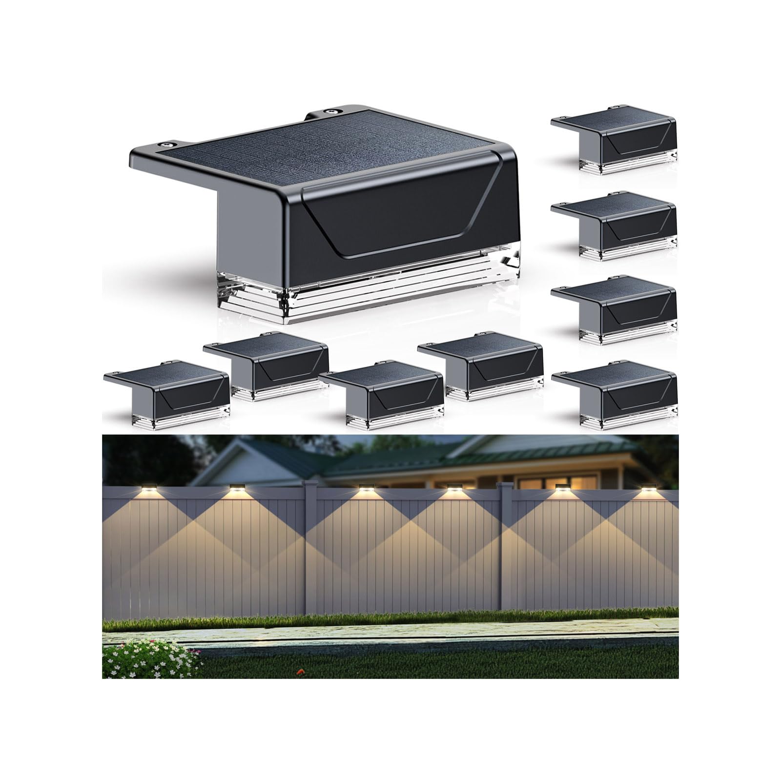 LIANGLOME Solar Fence Lights Outdoor - 3000/4000/6000K 3 Mode, IP65 Waterproof Solar Powered Fence Lights, Dusk to Dawn for Outside, Backyard/Step/Patio/Deck/Stair Railings and Wall (8 Pack)