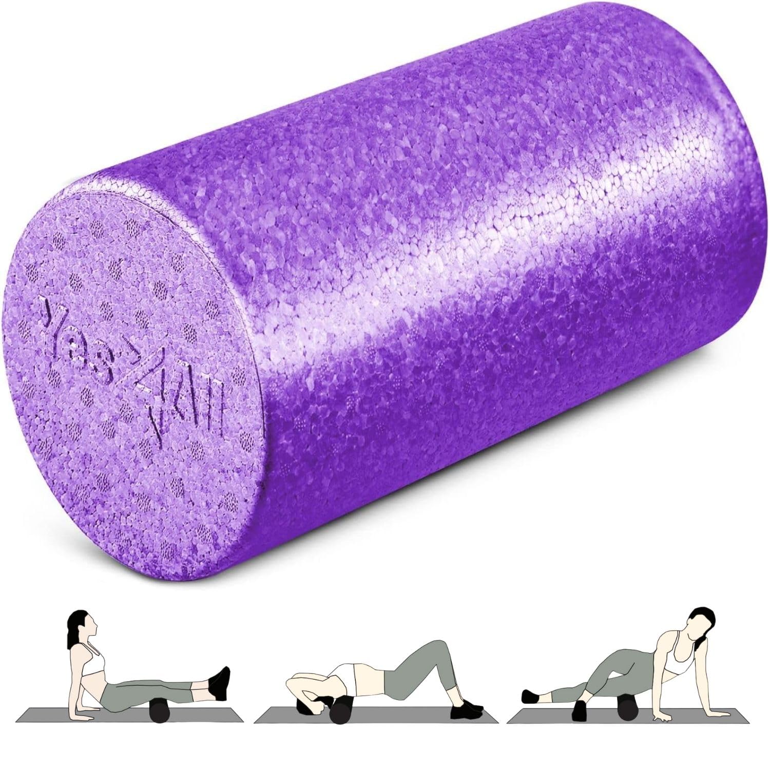 Yes4All High-Density Foam Roller for Back Relief, Yoga, Exercise, Muscle Deep Tissue Massage 12-18-24-36- Purple - 12 Inches