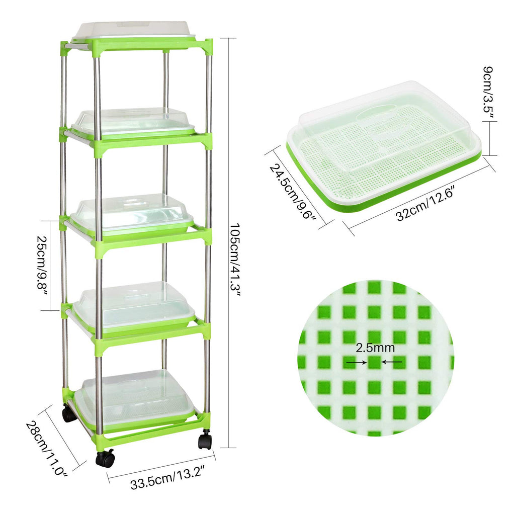 5 Layers Seed Starter Kit - Seed Sprouter Trays with Clear Lid & Stainless Steel Shelf, Soil-Free Germination Trays for Indoor/Outdoor Microgreens, Wheatgrass Mung Beans Cat Grass & Seedling Growing
