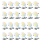 Amico 24 Pack 8 Inch 5CCT Ultra-Thin LED Recessed Ceiling Light with Junction Box, 2700K/3000K/3500K/4000K/5000K Selectable, 18W Eqv 125W, Dimmable Canless Wafer Downlight, 1500LM High Brightness -ETL