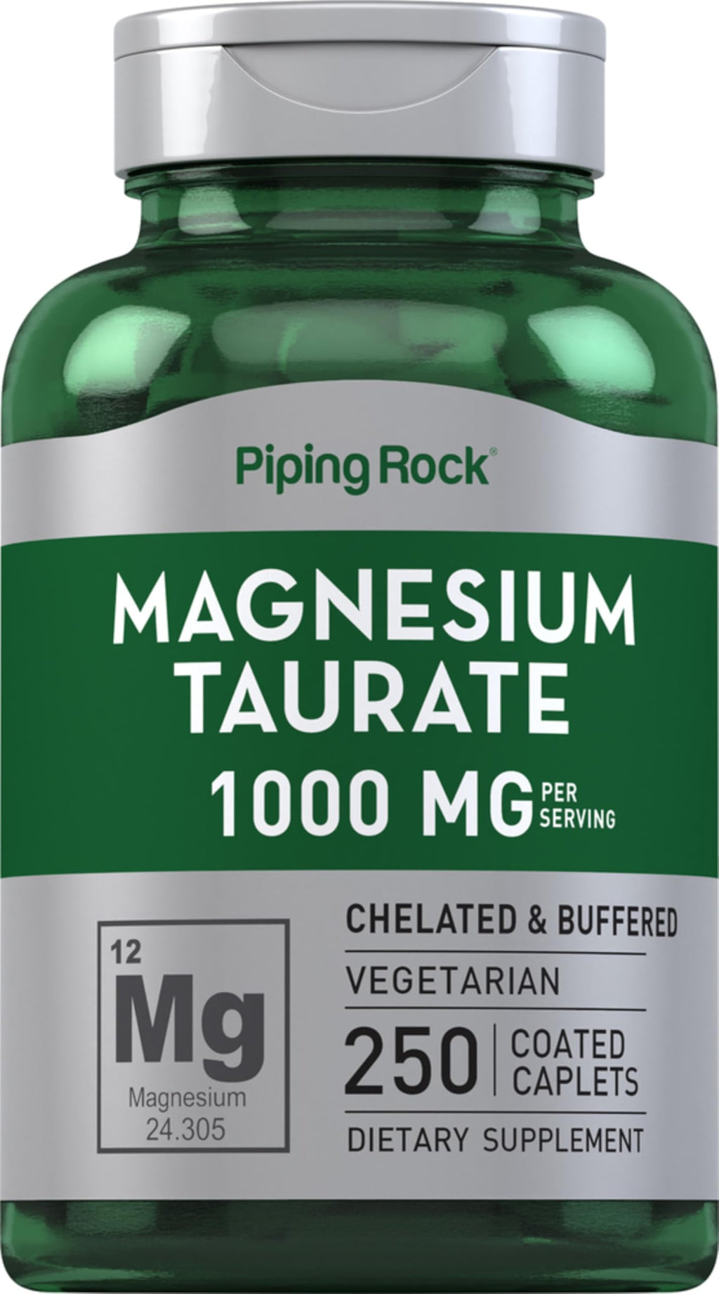Piping Rock Magnesium Taurate | 1000mg | 250 Caplets | Chelated and Buffered | Vegetarian, Non-GMO, Gluten Free Supplement