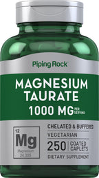 Piping Rock Magnesium Taurate | 1000mg | 250 Caplets | Chelated and Buffered | Vegetarian, Non-GMO, Gluten Free Supplement