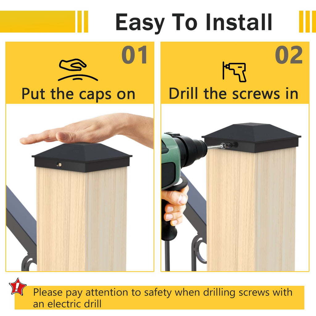 Goovilla 4x4 Post Caps Black(Actual 3.5" x 3.5"), 24 Pack Fence Post Caps with 48 Screws and Easy Installation, Sturdy Waterproof Plastic Deck Post Caps with Frosted Finishing Touch, Protect Wood Post