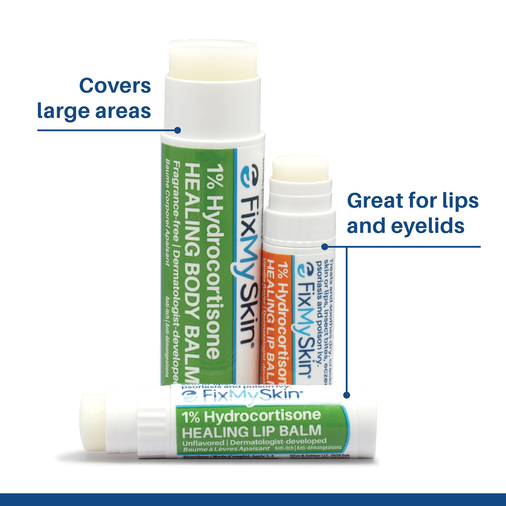 FixMySkin 1% Hydrocortisone Healing Lip Balm, Unflavored – Soothes Dry, Cracked & Irritated Lips, Relieves Chapped Lips, Cold Sores & Eczema, Dermatologist Developed, Travel-Friendly Tube, 0.15 oz