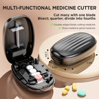 Pill Cutter Splitter for Small and Tiny Pills, 1/2 1/4 Pill Splitter for Small Pills,Vitamins, Tablets in Half or Quarters, Accurate and Easy Cutting, Stainless Steel Blade, Back Storage (Black)