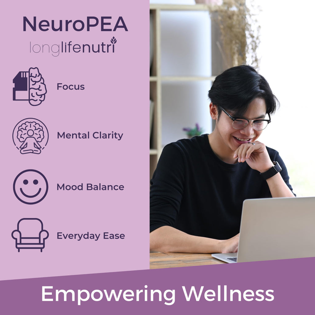 LongLifeNutri NeuroPEA (Palmitoylethanolamide + Luteolin 800mg/100mg) – Organic Supplement for Nerve Performance, 180 Vegetarian Capsules, 3-Month Supply, GMP Certified, USA Made