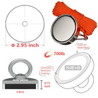 MUTUACTOR Fishing Magnets 700lbs Strong Pulling Force, Retrieval Magnet N52 Neodymium Magnets with 20m(66feet) Durable Rope, Φ2.95''Powerful Magnet for Fishing and Magnetic Recovery Salvage in Water