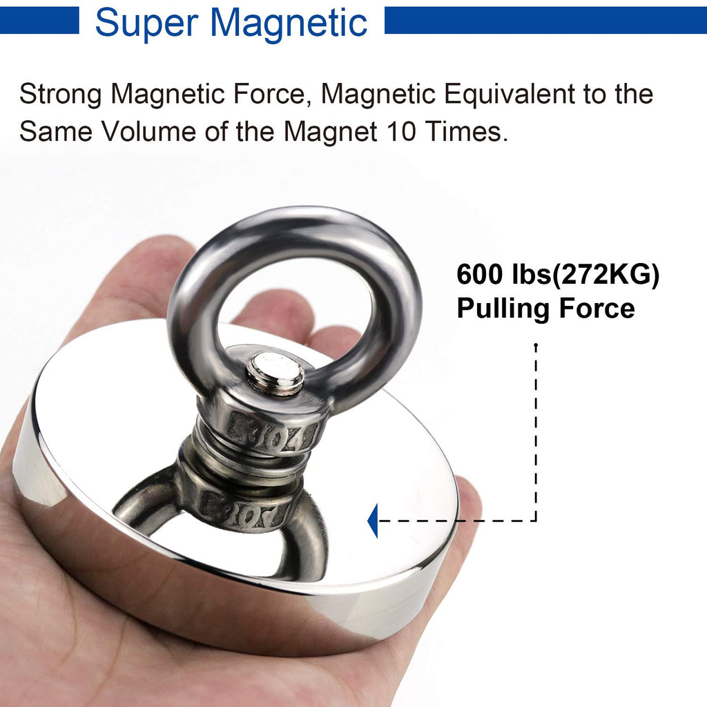 DIYMAG Strong Neodymium Fishing Magnets, 700 lbs(318 KG) Pulling Force Rare Earth Magnet with Countersunk Hole Eyebolt Diameter 2.95 inch(75 mm) for Retrieving in River and Magnetic Fishing