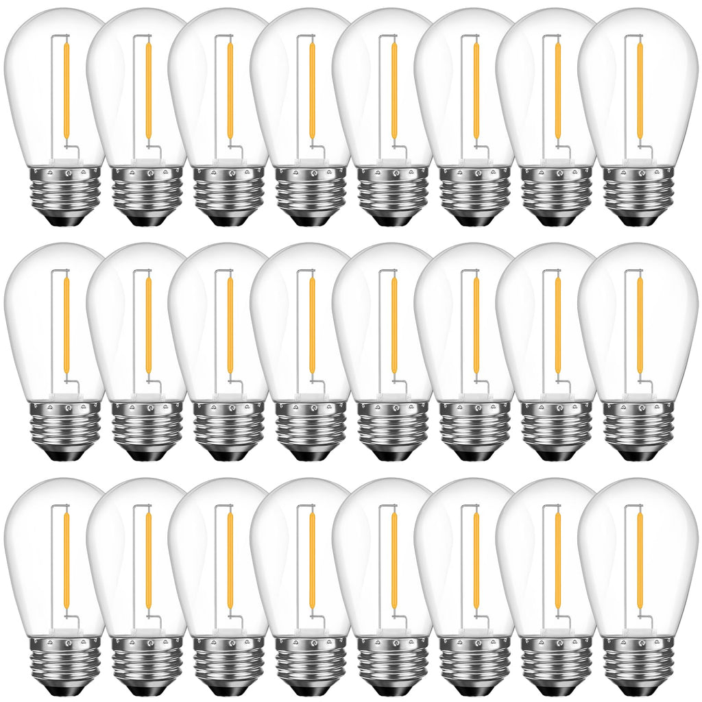 GvvooHome 24 Pack Shatterproof S14 LED Replacement Bulbs for Outdoor String Lights, 1W Equivalent to 11W Incandescent Bulb, Soft White 2200K, Dimmable, E26 Regular Medium Screw Base
