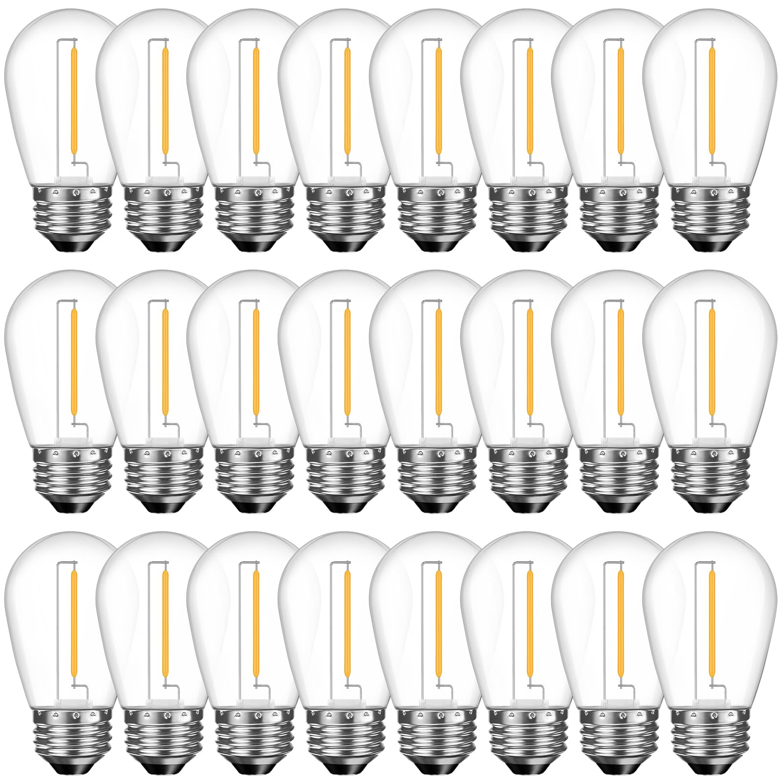 GvvooHome 24 Pack Shatterproof S14 LED Replacement Bulbs for Outdoor String Lights, 1W Equivalent to 11W Incandescent Bulb, Soft White 2200K, Dimmable, E26 Regular Medium Screw Base