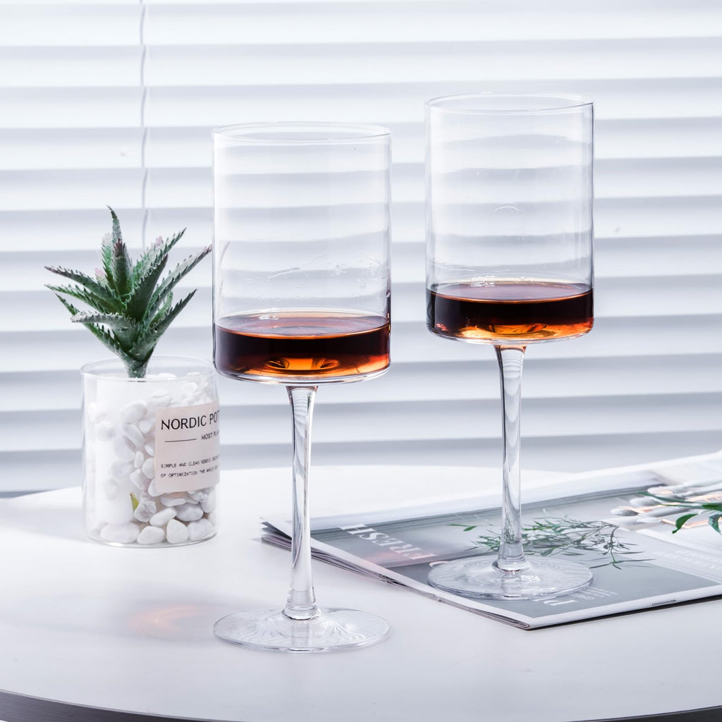 Wine Glasses Set of 4, Hand Blown Square Wine Glasses for Red/White, 15 oz