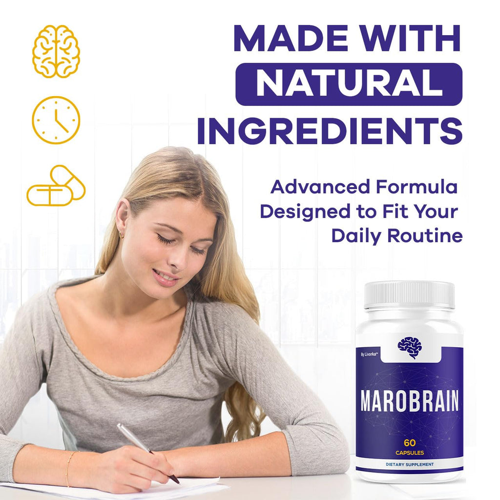 Marobrain Capsules - Official Marobrain Supplement Pills Daily Support Brain & Mermory Focus, All Natural Advanced Premium Formula for Overall Health & Wellness, 60 Capsules for 1 Month