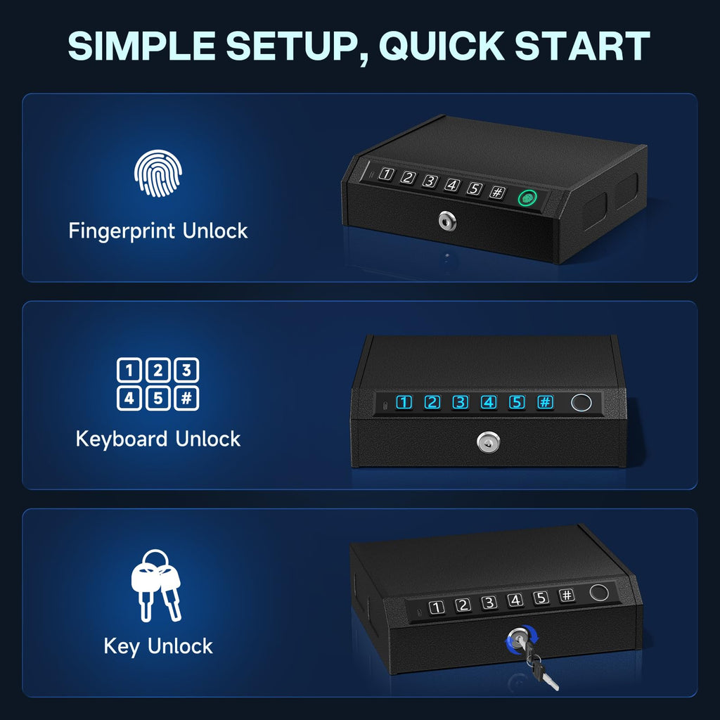 Gun Safe for Handgun, Biometric Handgun Safe with Drop Slot Quick Access with Stealth Mode, 3-Way Unlock Fingerprint Digital PIN Key Pistol Safe, Handgun Safe Lock Box with Carbon Steel Cable for Car
