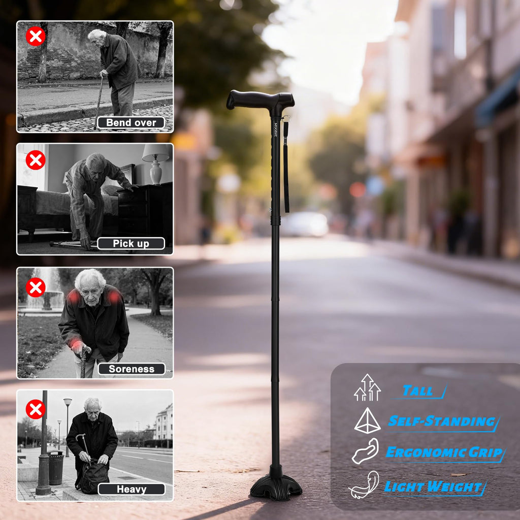 MOODIC Tall Men's Walking Cane 42.52 in. Extra Long Walking Canes Easy to Travel is Suit for Big People Over 5 Feet 9 Inches (Black)