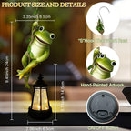Solar Frogs Outdoor Garden Statues, Christmas Hanging Climbing Rope Frog on a Vine with Lantern Tree Hugger Figurine Lights for Outside Yard Art Sculptures Porch Balcony Wall Decor, Funny Gifts