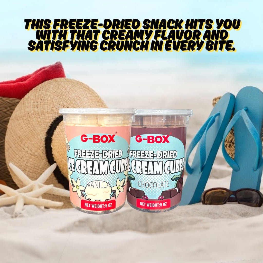G-BOX Freeze Dried Ice Cream Cubes, Vanilla Flavor, 5 oz| Freeze Dried Camping Food, NASA Space Dessert, Halloween Candy, Perfect for Camping, Outdoor, Party (5 OZ, Vanilla)