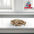 Rhino Wood Industries - 1/4" x 1 1/2" - 200 Pack Wooden Dowel Pins in Plastic Jar - Kiln Dried, Fluted, and Beveled (1/4" x 1 1/2", 200pk, Jar)