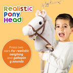 HollyHOME Stick Horse Plush Handcrafted Hobby Horse on a Stick with Wood Wheels Real Pony Neighing and Galloping Sounds for Kids Toddlers White 36 Inches(AA Batteries Required)
