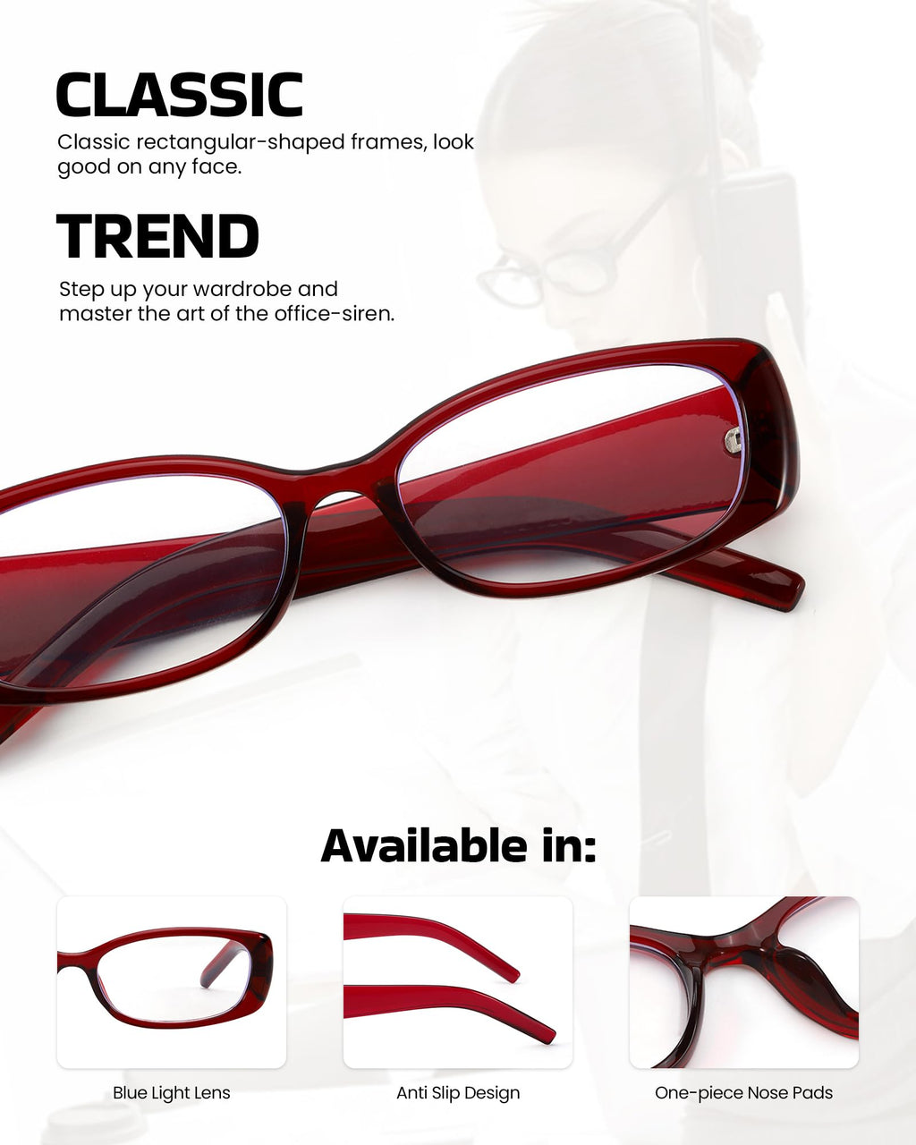 SODQW Rectangle Blue Light Glasses for Women Trendy Small Y2K Office-Siren Bayonetta Fake Glasses with Clear Lens UV400