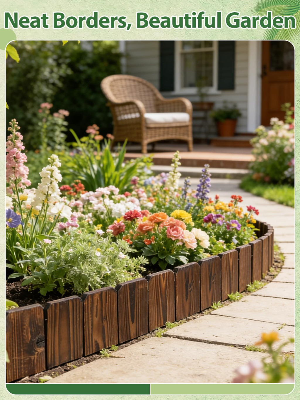 9.6ft L x 3.9in H Landscape Edging - 2 Pack Anti-Corrosive Wood Flower Bed Edging Borders, Garden Edging for Yard Path Lawn Decorative Tree Fence