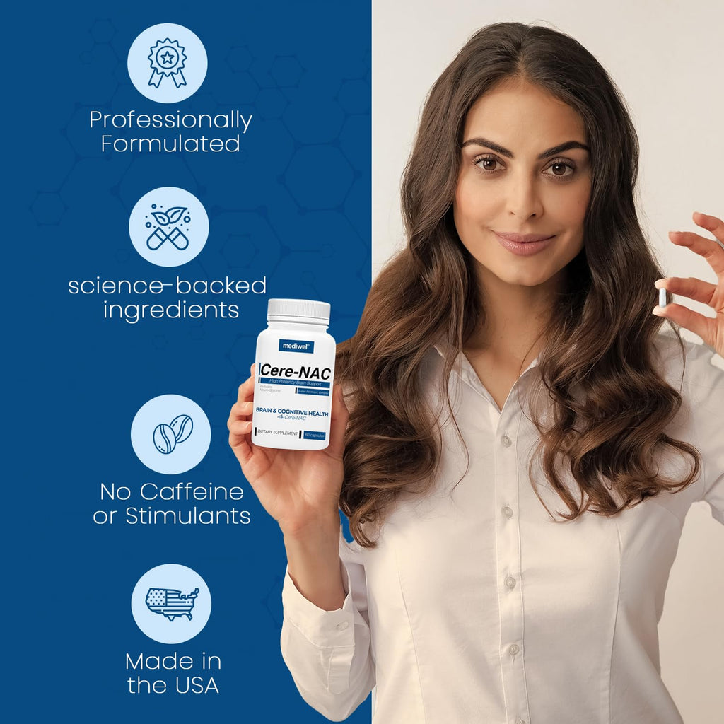 Cere-NAC Advanced Brain Supplement - Cognitive & Mental Clarity Support - NAC, Glycine, Alpha GPC, Citicoline (CDP-Choline), L-Theanine, Phosphatidylserine, Alpha Lipoic Acid - Made in USA