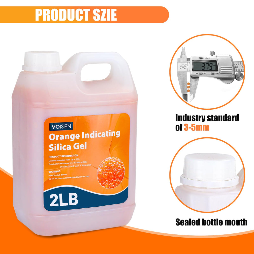 VOISEN 2 LBS Orange Indicating Silica Gel Desiccant Beads,Reusable Desiccant Industry Standard 3-5 mm,Desiccant for 3D Printer,Electronic,Clothes,Painting,Jewelry