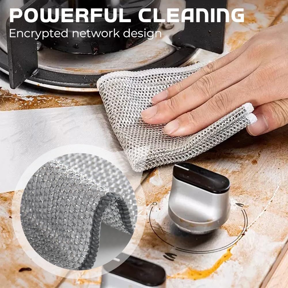 GLOCALL Multipurpose Wire Dishwashing Rags for Wet and Dry, 2024 New Non-Scratch Wire Dishcloth Scrubbing Wire Dishwashing Rag, Reusable Metal Wire Dishwashing Cloth for Home Kitchen Cooktop (10)