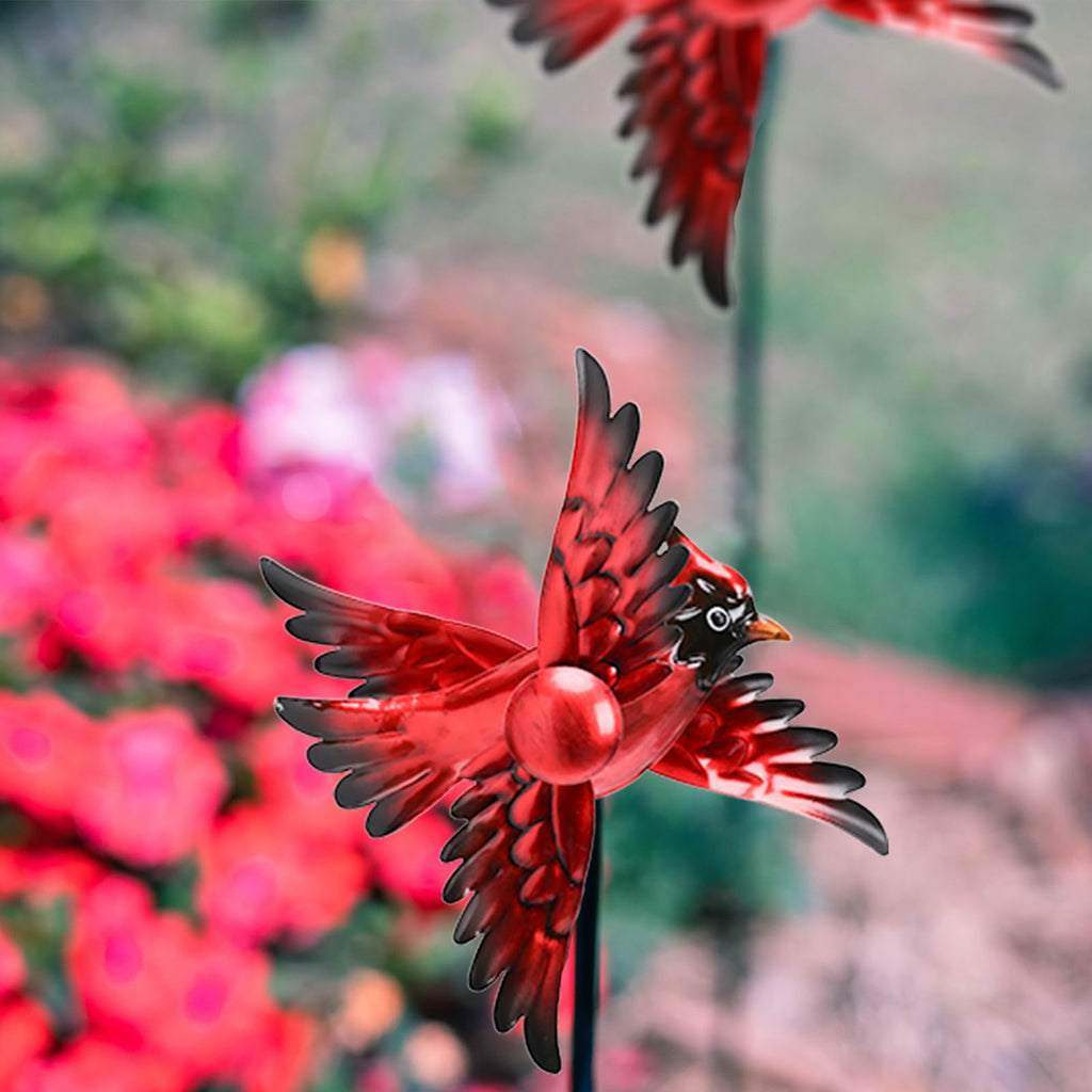 MUMTOP Cardinal Wind Spinner Outdoor, 2 Pack Metal Red Bird Garden Windmill