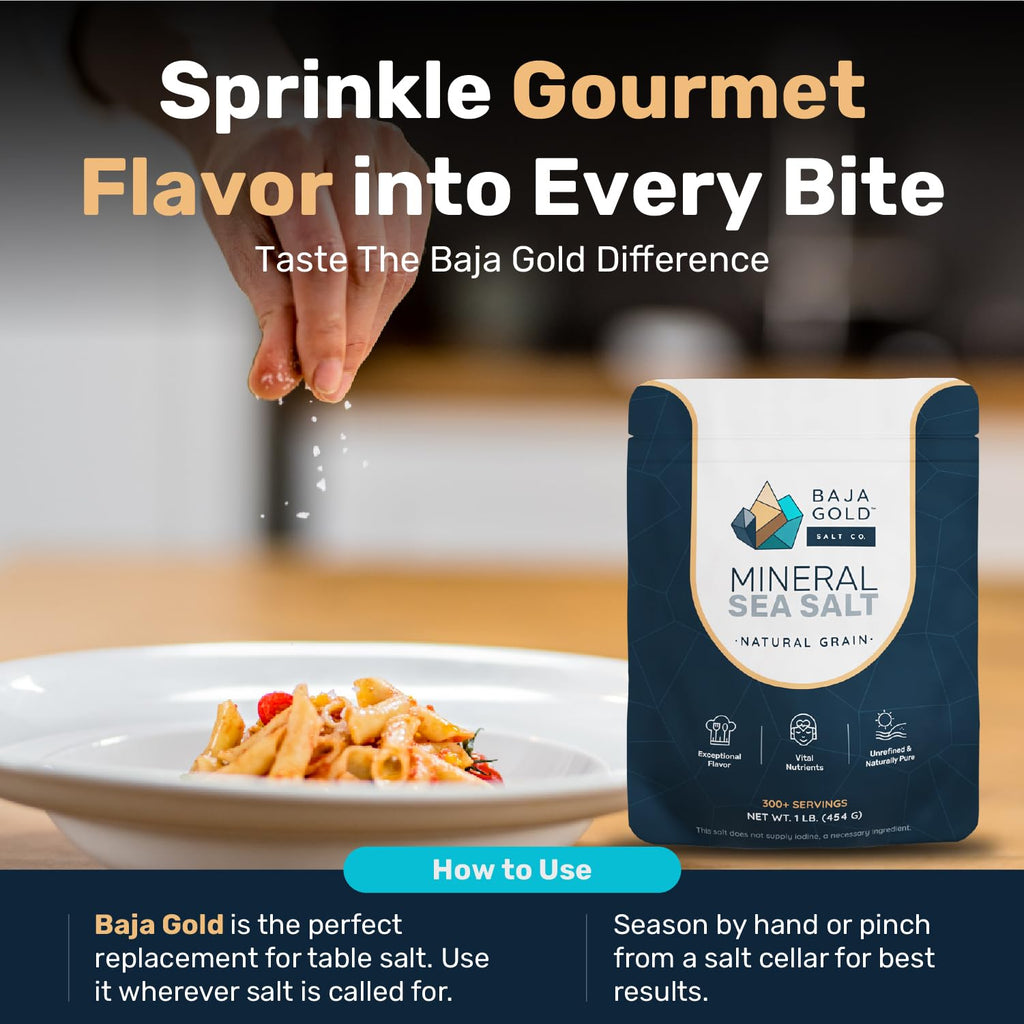 Baja Gold Mineral Sea Salt - Recommended by Gary Brecka - Organic Natural Grain Salt for Cooking & Baking | Authentic Baja Salt | Ideal for All Culinary Creations | 1 lb. Resealable Bag, 300+ Servings
