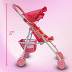 My First Baby Doll Stroller for Toddlers 3 Year Old Girls, Little Kids | Folding Baby Stroller for Dolls, Toy Stroller for Baby Dolls with Bottom Storage Basket, Foldable Frame, Canopy, Seatbelt