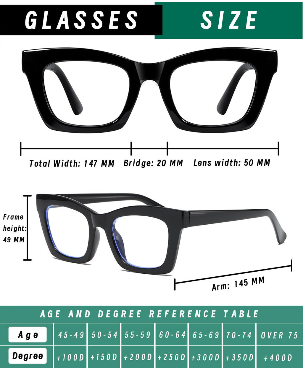 Hubeye Progressive Reading Glasses For Women Oprah Style Blue Light Blocking Computer Multifocus Square Reader （Green+Black+Clear，+1.75）