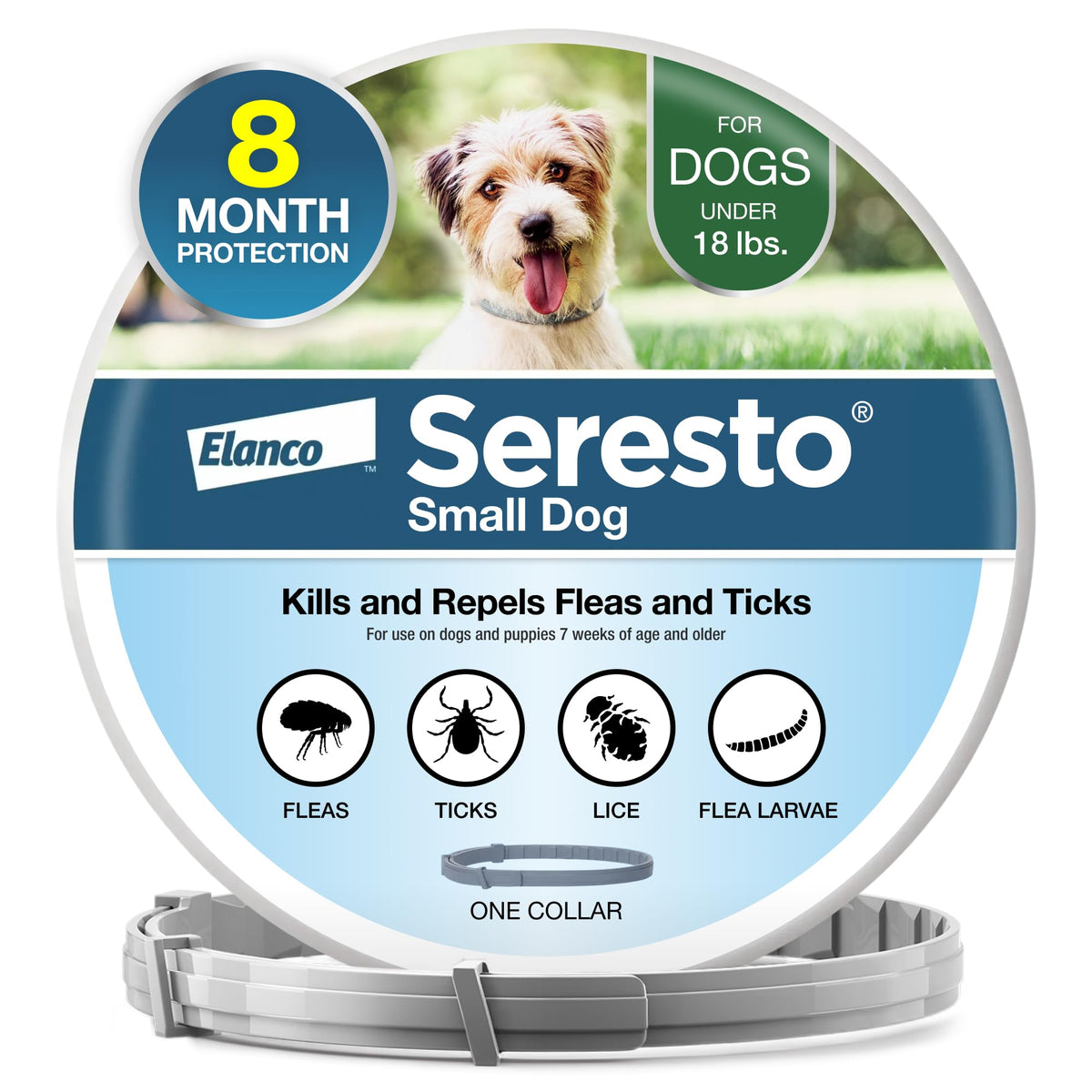 Seresto Small Dog Vet-Recommended Flea & Tick Treatment & Prevention Collar for Dogs Under 18 lbs | 8 Months Protection