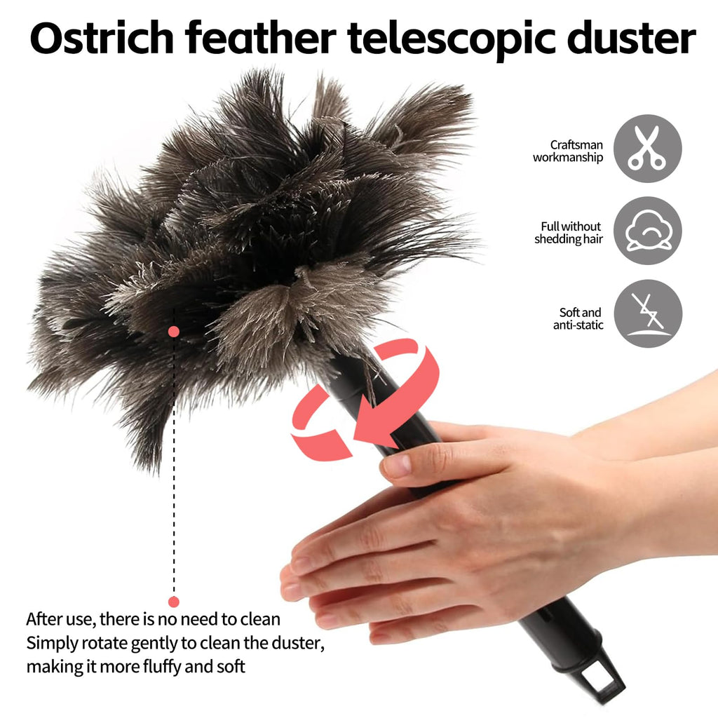 FeelfunFeather Retractable Feather Duster-Genuine Ostrich Feathers,Anti-Static,Reusable Eco-Friendly Handheld Cleaning for Keyboard,Home,Car,Office(10 to 15 Inches) 3 Pack