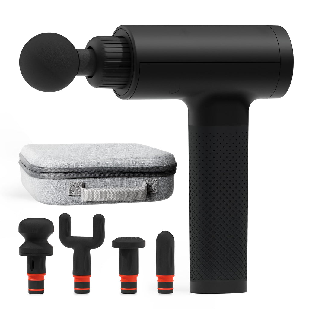 Sharper Image Deep Tissue Percussion Massage Gun, Powerboost Rechargeable Handheld Massager, 6 Adjustable Speeds, 5 Attachment Heads & Carrying Case, Full Body Muscle Pain Relief, Black