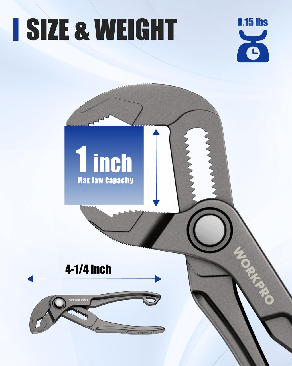 WORKPRO Mini Water Pump Pliers, 4-Inch Groove Joint Pliers, Fast Adjustable Tongue and Groove Plier with 15-Position Push-Lock, V-Jaw for Multi-Surface Grip, EDC Plier for Tight Spaces & Versatile Use