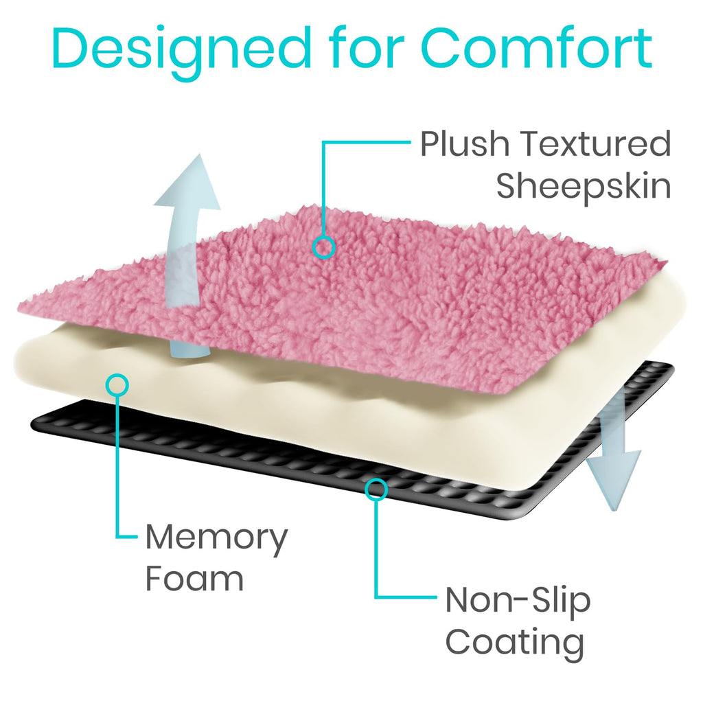 Vive Mobility Knee Scooter Pad Cover - Soft Plush Adult Sheepskin Memory Foam Cushion, Walker Accessory for Knee Roller, Padded Accessories Leg Cart Improves Comfort with Injury, Universal Fit (Pink)