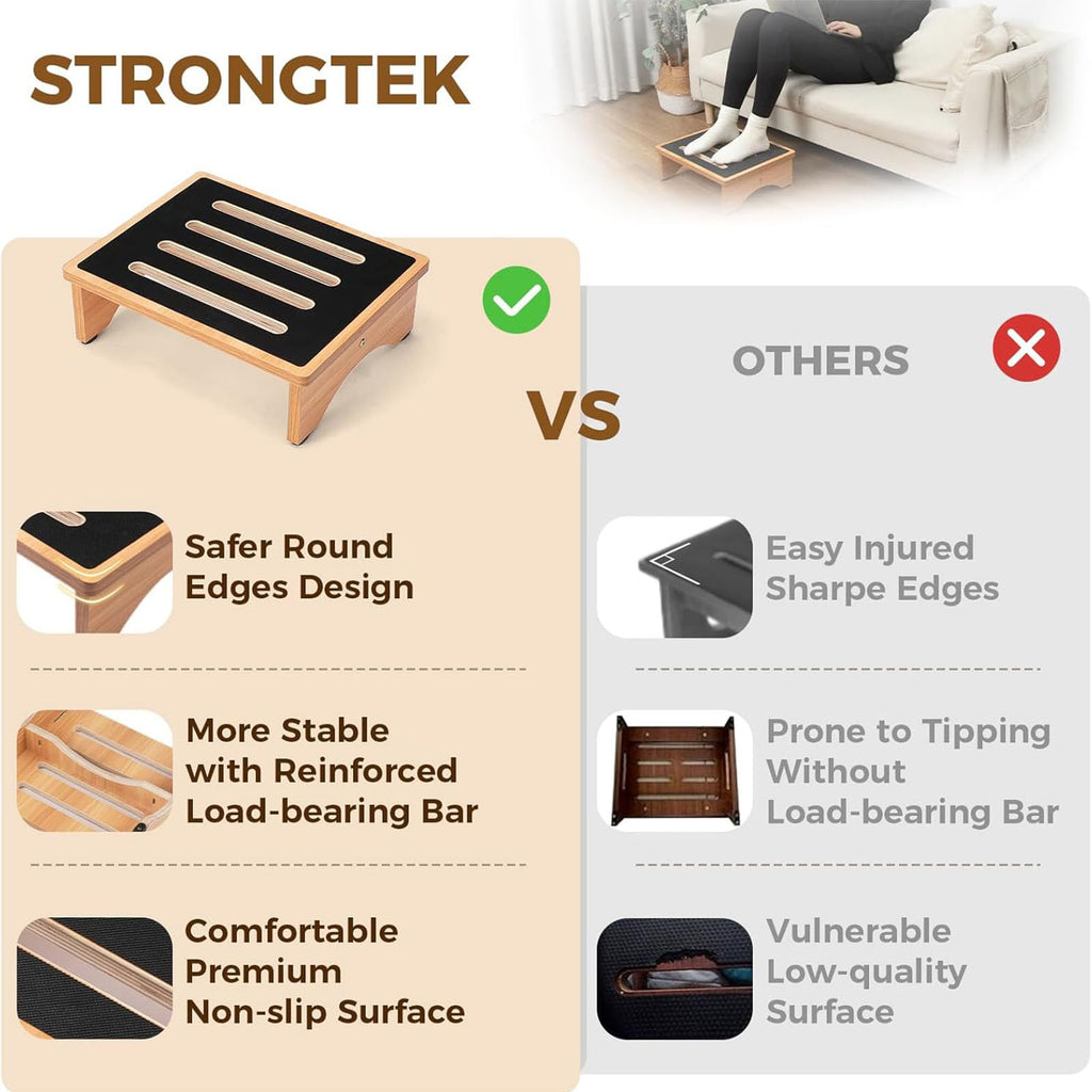StrongTek 5" High Wooden Bed Step Stool for Adults, Sturdy Bedside & Shower Steps, 440lb Capacity, Versatile Mobility Aid for Seniors, Kitchen Use, Surgery Recovery, Anti-Slip, Portable Design