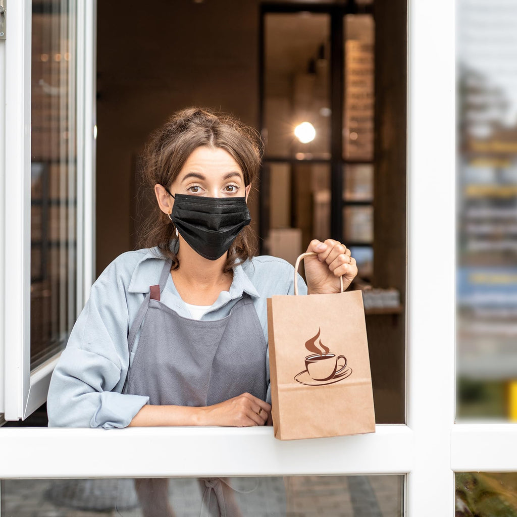 OUTUXED 150pcs Brown Paper Bags with Handles, 5.25x3.2x8in Small Gift Bags