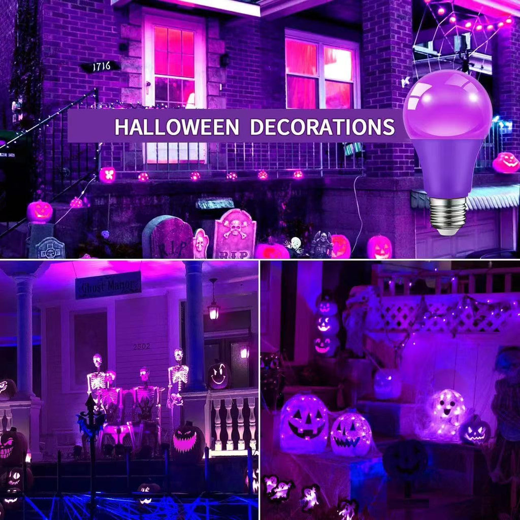 JAHEKS Purple Light Bulbs for Outdoor Porch, 9W(60W Equivalent) E26 Base LED Purple Bulb for Halloween Christmas Wedding,Party,Bar,Holiday Lighting,Home Decor, 2-Pack