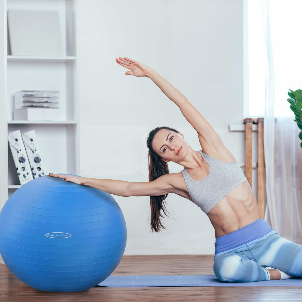 Fitvids Anti-Burst Slip Resistant Exercise Ball with Quick Pump, 2,000-Pound Capacity, Blue, 30-inch, XL