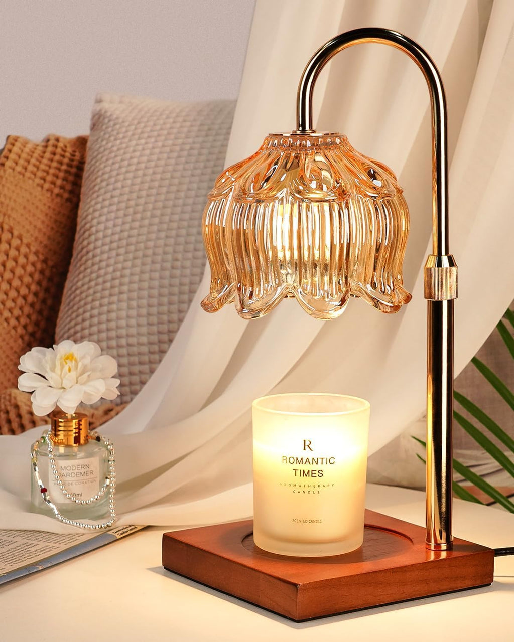 Funistree Flower Candle Warmer Lamp with Timer & Dimmer, Adjustable Height Candle Warmer, Christmas Birthday Gifts for Women Mom, House Warming New Home Decor, Wax Warmer for Jar Candles