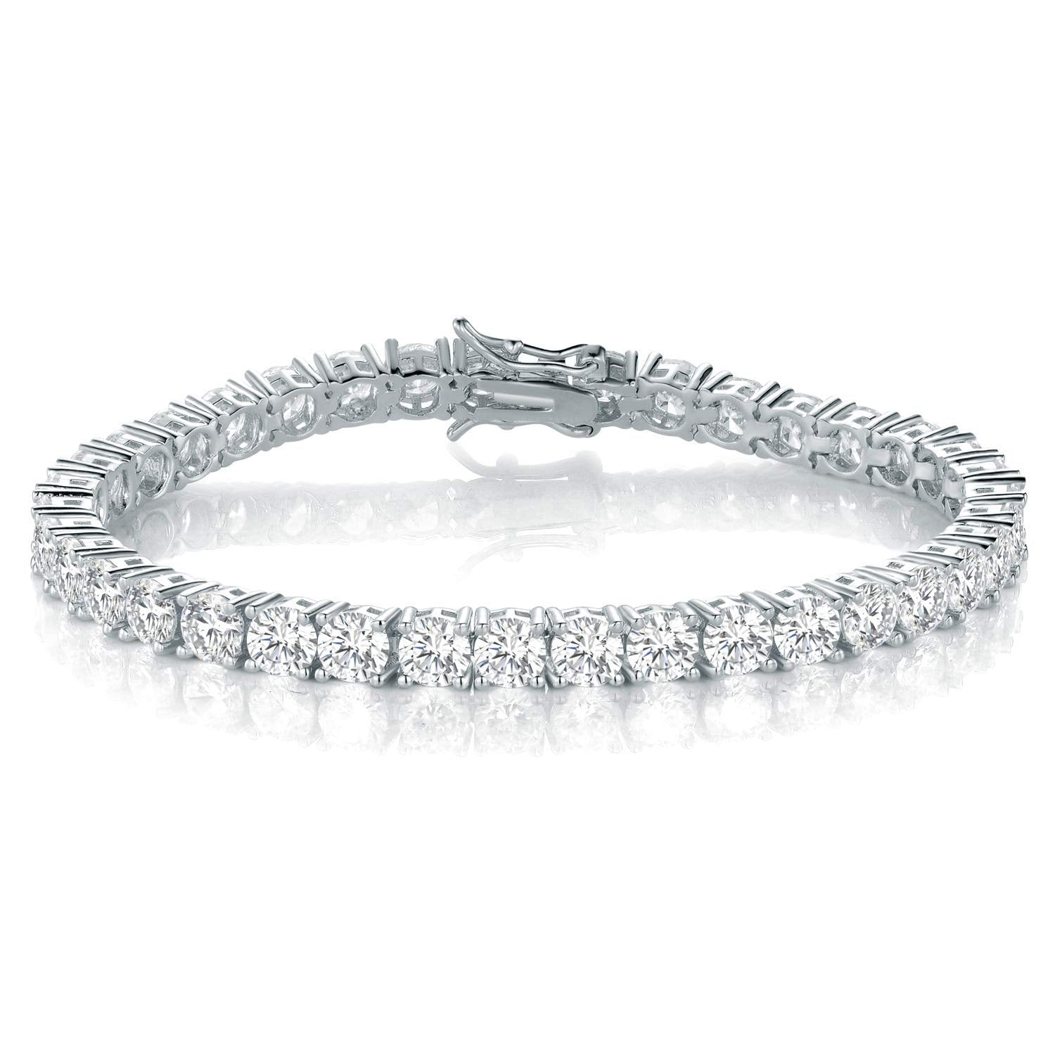 Gemsme 4.0MM Tennis Bracelets for Women - 18K White Gold Plated 4mm Round Cut Cubic Zirconia Classic Tennis Bracelet for Women/Men 7 inch