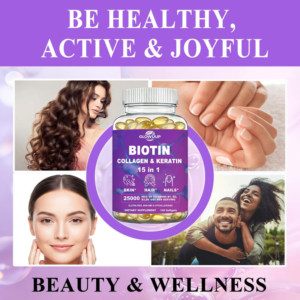 Biotin for Hair Growth Women Men, Biotin and Collagen Supplements Softgels