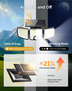 Brightown 4 Pack Solar Outdoor Lights, 2500LM 223 LED Solar Flood Outdoor Lights with Motion Sensor 3 Modes, 3 Head 270° Wide Angle Street Area IP65 Waterproof Security Wall Lights with Remote