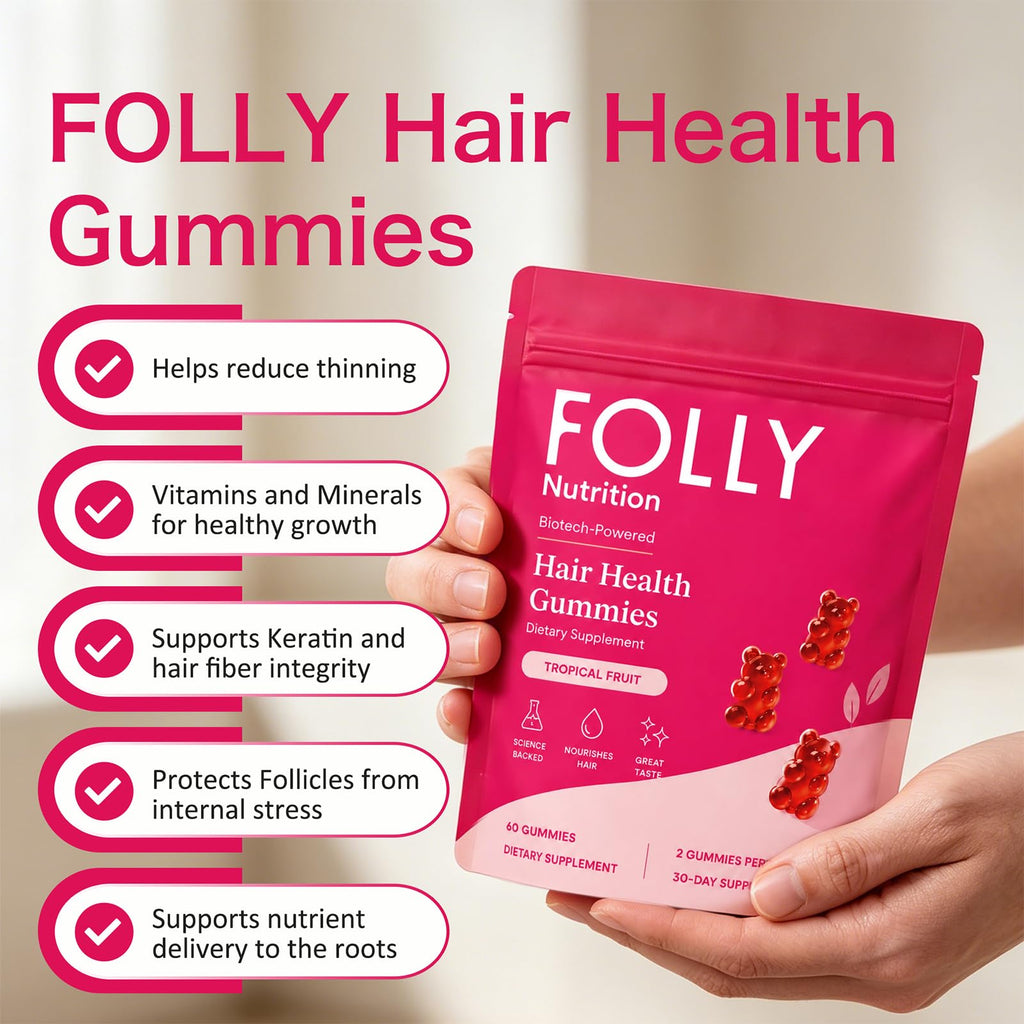 Grow Spark Folly Hair Growth Gummies, Tropical Fruit Hair Vitamins with Biotin, Vitamin C, Zinc, Pumpkin Seed Oil & Botanical Complex, Daily Beauty Supplement for Women, 60 Gummies