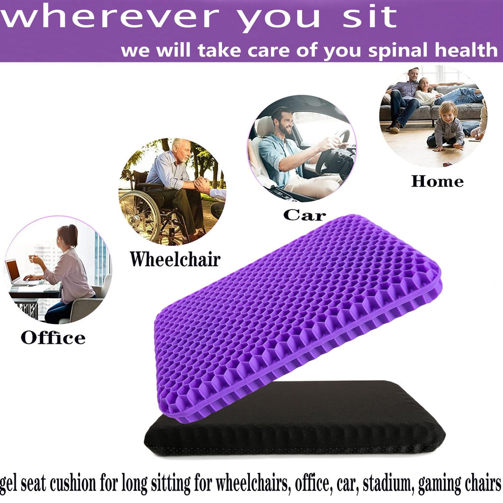 NC Gel Seat Cushion, Breathable Honeycomb Design Seat Cushion ，Body Pressure Distribution Portable Seat Cushion，Gel Seat Cushion for Back Pain Suitable for Home Office Chair Car (Purple+Black)