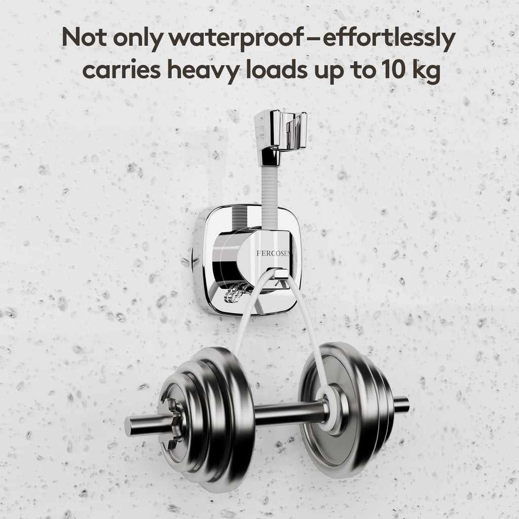 FERCOSEN 360° Swivel Shower Head Holder with Suction Cup | 10kg Load Capacity, Tool-Free Installation in Seconds | Removable and Rust-Resistant Shower Bracket with Storage Hook (White)