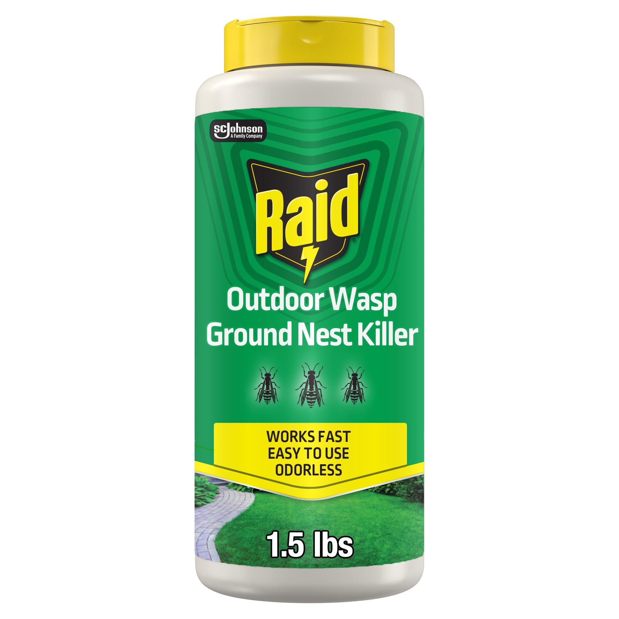 Raid Outdoor Wasp Ground Nest Killer, Dust Insecticide for Outside Household Use, Wasp Killer, Fast-Working and Odorless, 24 Oz