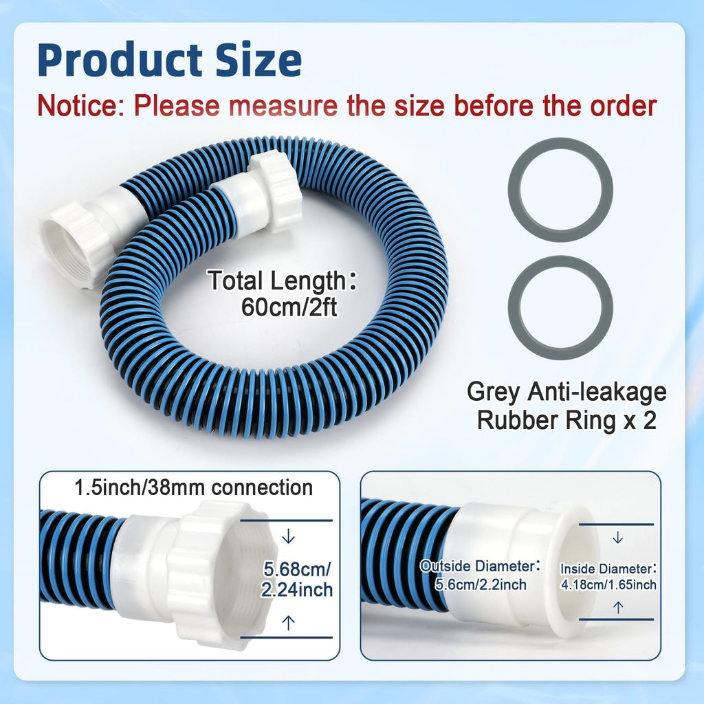 Conderyang 24inch 1 1/2" Pool Sand Filter Pump Hose For Above Ground Pool 2ft 1.5 Inch Eva Pool Sand Pump Replacement Hose For Saltwater Systems And Sand Filters (Blue)